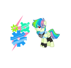 Size: 3595x3431 | Tagged: safe, artist:ponibytes, oc, oc only, oc:floor jack, pegasus, pony, clothes, female, fingerless gloves, gloves, goggles, hair over one eye, high res, leggings, mare, multicolored hair, simple background, solo, tank top, transparent background