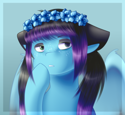 Size: 1556x1440 | Tagged: safe, artist:hicoojoo, oc, oc only, oc:despy, pegasus, pony, bust, female, floral head wreath, flower, mare, portrait, solo