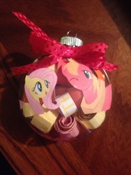 Size: 2448x3264 | Tagged: safe, artist:ilikepudding24, big macintosh, fluttershy, g4, christmas ornament, decoration, female, high res, irl, male, one eye closed, ornament, photo, ship:fluttermac, shipping, straight, traditional art, wink