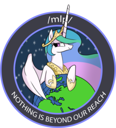 Size: 1889x2073 | Tagged: safe, anonymous artist, princess celestia, alicorn, pony, g4, /mlp/, /pol/, 4chan, colored, female, giant alicorn, giant pony, giantlestia, globe, macro, meme, nrol-39, patch, ponified, solo