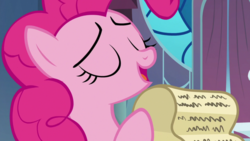 Size: 1920x1080 | Tagged: safe, screencap, pinkie pie, earth pony, pony, between dark and dawn, g4, eyes closed, female, mare, open mouth, solo