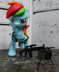 Size: 1664x2048 | Tagged: safe, artist:omegapony16, rainbow dash, pegasus, pony, g4, female, goggles, grin, gun, irl, mare, photo, rifle, smiling, solo, toy, weapon