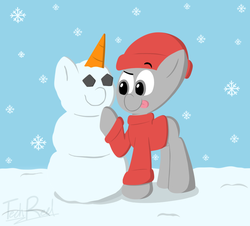 Size: 892x807 | Tagged: safe, oc, oc only, pony, commission, snow, snowman, snowpony, solo, winter, your character here
