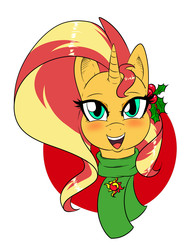 Size: 1300x1700 | Tagged: safe, artist:albertbm, sunset shimmer, pony, unicorn, g4, blushing, bust, clothes, female, looking at you, mare, open mouth, scarf, simple background, solo, white background, winter