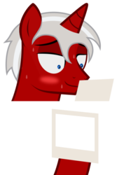 Size: 420x630 | Tagged: safe, artist:hazy skies, oc, oc only, oc:blank check, pony, unicorn, blushing, exploitable meme, meme, meme template, photo, simple background, solo, sweat, transparent background, vector