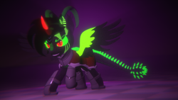 Size: 3840x2160 | Tagged: safe, artist:phoenixtm, oc, oc:phoenix stardash, dracony, dragon, hybrid, pony, 3d, armor, cape, clothes, colored horn, curved horn, dracony alicorn, high res, horn, looking at you, possessed, sombra eyes, sombra horn, unity (game engine)