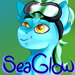 Size: 1400x1400 | Tagged: safe, artist:frost, oc, oc only, oc:sea glow, pony, close-up, dive mask, smiling, solo