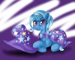 Size: 2248x1798 | Tagged: safe, artist:sa-loony, trixie, pony, unicorn, g4, abstract background, female, hat, mare, prone, solo