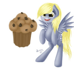 Size: 1000x1000 | Tagged: safe, artist:sa-loony, derpy hooves, pony, g4, female, food, muffin, simple background, solo