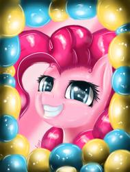 Size: 1446x1904 | Tagged: safe, artist:sa-loony, pinkie pie, earth pony, pony, g4, balloon, cute, diapinkes, female, looking at you, mare, smiling, solo