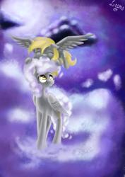 Size: 1446x2039 | Tagged: safe, artist:sa-loony, derpy hooves, oc, oc:alice, pony, g4, cloud mane, duo, nom