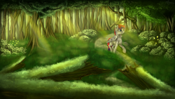 Size: 1192x670 | Tagged: safe, artist:sa-loony, oc, oc only, oc:spiral lightning, pony, crepuscular rays, forest, grass, solo