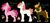 Size: 1280x591 | Tagged: safe, artist:lepiswerid, oc, oc only, oc:chocolate pie (lepiswerid), oc:strawberry pie (lepiswerid), oc:vanilla pie (lepiswerid), earth pony, pony, black background, colored hooves, female, male, marsverse, offspring, parent:cheese sandwich, parent:pinkie pie, parents:cheesepie, siblings, simple background, unshorn fetlocks