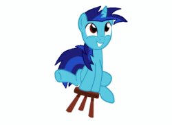 Size: 550x400 | Tagged: safe, artist:dialliyon, oc, oc only, oc:dial liyon, pony, unicorn, animated, chair, gif, simple background, smiling, solo, transparent background