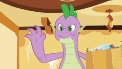 Size: 800x450 | Tagged: safe, screencap, spike, dragon, g4, secret of my excess, animated, claws, destruction, gif, greed spike, growth, male, ponyville, prehensile tail, quadrupedal spike, sin of greed, solo, sugarcube corner, wingless spike