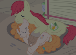 Size: 4200x3080 | Tagged: safe, artist:ace play, bright mac, pear butter, earth pony, pony, g4, and that's how applejack was made, cottagecore, cowboy hat, cuddling, cute, featureless crotch, female, hat, hay bale, high res, husband and wife, lamp, male, mare, married couple, ship:brightbutter, shipping, show accurate, sleeping, stallion, straight, vector