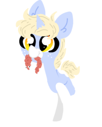 Size: 661x822 | Tagged: safe, artist:nootaz, oc, oc only, oc:nootaz, pony, unicorn, female, mare, nootvember, nootvember 2019, simple background, smiling, solo, tail wag, toy, transparent background, worm on a string
