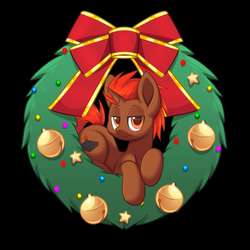 Size: 1442x1442 | Tagged: safe, artist:scarlet-spectrum, oc, oc:pixel grip, pony, christmas, christmas lights, christmas wreath, commission, holiday, wreath, your character here