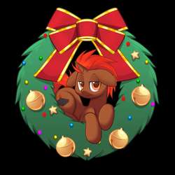 Size: 1442x1442 | Tagged: safe, alternate version, artist:scarlet-spectrum, oc, oc:pixel grip, pony, christmas, christmas lights, christmas wreath, commission, holiday, wreath, your character here