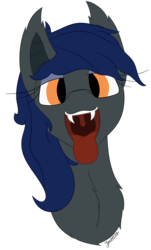 Size: 932x1540 | Tagged: safe, artist:yannerino, oc, oc only, oc:midnight hour, bat pony, pony, bust, eyeshadow, fangs, fetish, fluffy, looking at you, makeup, maw, mawshot, open mouth, simple background, solo, tongue out, transparent background, uvula