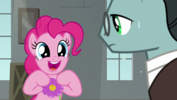 Size: 1920x1080 | Tagged: safe, screencap, pinkie pie, sans smirk, g4, the last laugh, cute, diapinkes, squirting flower