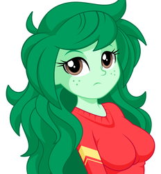 Size: 827x893 | Tagged: safe, artist:rosemile mulberry, wallflower blush, equestria girls, g4, breasts, busty wallflower blush, clothes, female, freckles, looking at you, simple background, solo, sweater, sweater puppies, white background