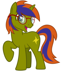 Size: 2800x3200 | Tagged: safe, artist:cheezedoodle96, oc, oc only, oc:storm spark, pony, unicorn, 2020 community collab, derpibooru community collaboration, g4, .svg available, glasses, high res, looking at you, male, raised hoof, simple background, smiling, solo, stallion, svg, transparent background, vector