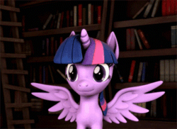 Size: 343x250 | Tagged: safe, artist:pika-robo, twilight sparkle, alicorn, insect, ladybug, ledyba, pony, g4, 3d, animated, book, bookshelf, coccinellidaephobia, crossover, do not want, ears back, gif, ladder, nope, pokémon, scared, shrunken pupils, source filmmaker, spread wings, stylistic suck, thousand yard stare, twilight hates ladybugs, twilight sparkle (alicorn), uh oh, wings