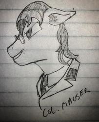 Size: 400x493 | Tagged: safe, artist:biergarten13, oc, oc:mauser, fallout equestria, fallout equestria: ghosts of the past, antagonist, lined paper, military, oc villain, officer, traditional art, world war ii