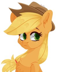 Size: 1707x2048 | Tagged: safe, artist:chibadeer, applejack, earth pony, pony, g4, bust, chest fluff, cowboy hat, cute, ear fluff, female, hat, jackabetes, mare, portrait, shoulder fluff, simple background, solo, white background
