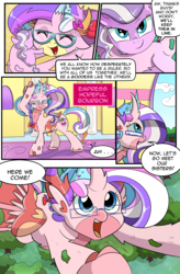 Size: 1800x2740 | Tagged: source needed, safe, artist:candyclumsy, artist:multi-commer, apple bloom, diamond tiara, ocellus, scootaloo, silver spoon, silverstream, smolder, sweetie belle, yona, oc, oc:empress hopeful bourbon, oc:queen aurora port, changeling, dragon, earth pony, hybrid, original species, pegasus, pony, unicorn, yak, yakony, comic:the great big fusion 3, g4, apple, apple tree, clubhouse, collapse, comic, confused, crusaders clubhouse, cutie mark crusaders, dialogue, dragoness, female, food, fusion, fusion:empress hopeful bourbon, fusion:queen aurora port, hug, magic, merge, potion, shy, tree, treehouse