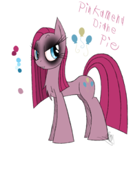 Size: 888x1150 | Tagged: safe, artist:didun850, pinkie pie, earth pony, pony, g4, black eye, chest fluff, eyelashes, eyeliner, female, makeup, mare, pinkamena diane pie, simple background, smiling, solo, text, transparent background