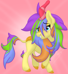Size: 1309x1417 | Tagged: safe, artist:soctavia, oc, oc only, oc:jellybean dreams, kirin, bedroom eyes, blushing, female, grin, simple background, smiling, solo