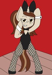 Size: 2819x4032 | Tagged: safe, artist:toonboy92484, oc, oc only, oc:allegro dolce, pony, unicorn, bedroom eyes, bunny ears, bunny suit, clothes, female, fishnet stockings, playboy bunny, solo