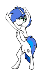 Size: 4374x7500 | Tagged: safe, artist:bumskuchen, oc, oc only, oc:shifting gear, pony, unicorn, 2020 community collab, derpibooru community collaboration, belly button, bipedal, chest fluff, looking at you, male, smiling, solo, transparent background