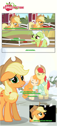 Size: 1919x4225 | Tagged: safe, artist:estories, applejack, bright mac, granny smith, pear butter, earth pony, pony, comic:a(pple)ffection, g4, clothes, comic, female, male, scarf, ship:brightbutter, shipping, straight, vector