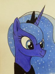 Size: 1451x1936 | Tagged: safe, artist:polar_storm, princess luna, alicorn, pony, g4, blue eyes, colored sketch, female, mare, markers, simple background, solo, traditional art, white background