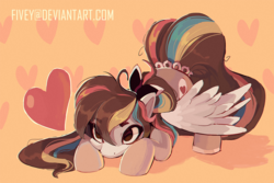 Size: 1200x802 | Tagged: safe, artist:fivey, oc, oc only, pony, bow, face down ass up, female, hair bow, heart, heart eyes, mare, pegasus oc, ponytail, solo, spread wings, wingding eyes, wings