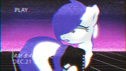 Size: 1920x1080 | Tagged: safe, artist:bastbrushie, oc, oc only, oc:brushie brusha, earth pony, pony, 80s, clothes, grid, neon, outfits, solo, timestamp, vhs