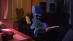 Size: 3840x2160 | Tagged: safe, artist:bastbrushie, oc, oc only, oc:brushie brusha, earth pony, pony, armchair, chair, headphones, high res, irl, photo, ponies in real life, solo, table, vhs
