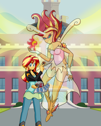Size: 1600x2000 | Tagged: safe, artist:jake heritagu, sunset shimmer, fanfic:duelists of the friendship cup, equestria girls, g4, my little pony equestria girls: friendship games, canterlot high, cover art, daydream shimmer, duel disk, fanfic, yu-gi-oh!