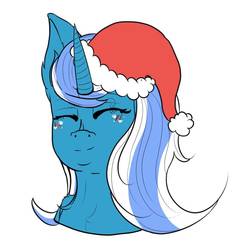 Size: 894x894 | Tagged: safe, artist:baikouchou, oc, oc:fleurbelle, alicorn, pony, alicorn oc, christmas, eyes closed, female, hat, holiday, horn, mare, santa hat