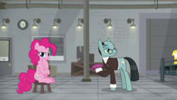 Size: 1920x1080 | Tagged: safe, screencap, pinkie pie, sans smirk, g4, the last laugh, whoopee cushion