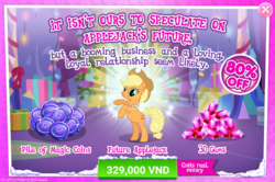 Size: 1555x1034 | Tagged: safe, gameloft, applejack, earth pony, pony, g4, official, the last problem, advertisement, costs real money, crack is cheaper, implied appledash, implied lesbian, implied shipping, introduction card, older, older applejack