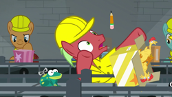 Size: 1920x1080 | Tagged: safe, screencap, doctor hoozonfurst, frog, pony, g4, the last laugh, background pony, male, rubber chicken, solo focus, stallion, unnamed character, unnamed pony, wind up key