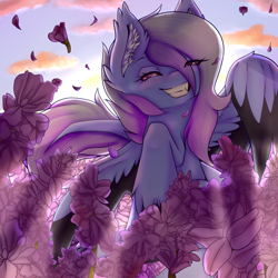 Size: 2000x2000 | Tagged: safe, artist:sadonax, oc, oc only, bat pony, pony, flower, fluffy, high res, red sclera, solo