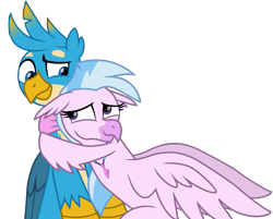 Size: 5994x4817 | Tagged: safe, artist:ejlightning007arts, gallus, silverstream, classical hippogriff, griffon, hippogriff, g4, cute, diastreamies, duo, female, gallabetes, hug, jewelry, male, necklace, ship:gallstream, shipping, silverstream hugs gallus, simple background, sitting, straight, transparent background, vector, wings