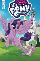 Size: 2063x3131 | Tagged: safe, artist:yancy labat, idw, spike, twilight sparkle, alicorn, dragon, pony, g4, spoiler:comic, spoiler:comic88, canterlot, cover, female, high res, male, mare, twilight sparkle (alicorn), winged spike, wings