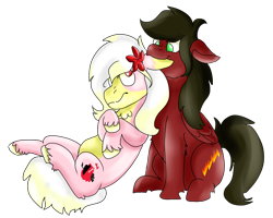 Size: 2000x1600 | Tagged: safe, artist:euspuche, oc, oc only, oc:carmen garcía, oc:cloud rider, earth pony, pegasus, pony, 2020 community collab, derpibooru community collaboration, biting, caroud, duo, ear bite, female, flower, flower in hair, looking at each other, male, shipping, simple background, size difference, straight, transparent background