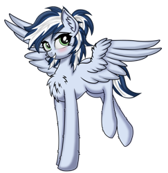 Size: 973x1000 | Tagged: safe, artist:maxiclouds, oc, oc only, oc:maxi, pegasus, pony, 2020 community collab, derpibooru community collaboration, blushing, cute, female, ponytail, simple background, smiling, solo, spread wings, transparent background, wings